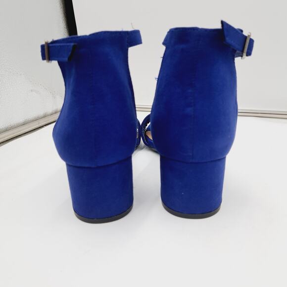 Sugar Noelle Electric Blue Low Block Heel ankle strap open toe sandals 7 - Picture 4 of 6